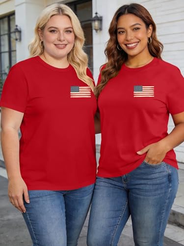 Image of Ithalt Patriotic Plus Size Shirts for Women 250th Anniversary USA Shirts American Flag Tshirt USA Short Sleeve Tops