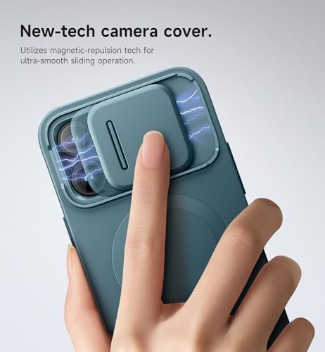 Image of SURITCH for iPhone 14 Pro Max Case with Magnetic Camera Slide Cover and Adjustable Kickstand, Compatible with MagSafe, Shockproof Bumper Case Slim Protective Cover 6.7 Inch, Lake Green