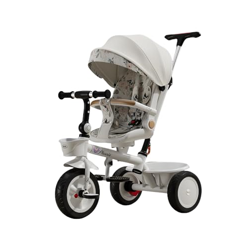 Sariny三輪車子供用三輪車手押し棒付き三輪車おしゃれ1〜3歳三輪車超軽量、調節可能、自転車おもちゃ、乗用おもちゃ、幼児に適した、敏感なブレーキ、双方向シート、快適な衝動吸収、組み立てが簡単、キッズバイクお誕生日プレゼント、おもちゃ (A)