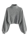 ZAFUL Suéter de manga larga con cuello redondo para mujer, gris, Small