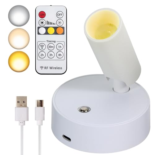 LED Wireless Spotlights with Remote Up Lights Indoor Dimmable Picture Light Battery Operated with Timer, Rechargeable Spot Lights Accent Uplighting for Plant Wall Art Dartboard