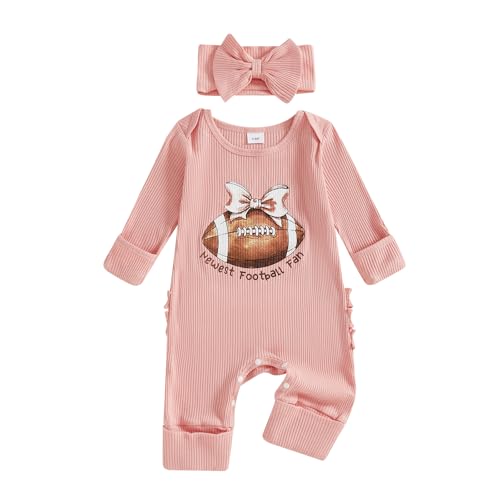 Baby Girl Newborn Clothes Football Golf Outfit Long Sleeve Romper Jumpsuit Infant Fall Winter Outfits Clothes (Pink, 0-3 Months)