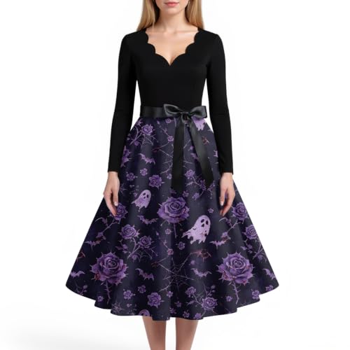 Vestido midi retro de manga larga ideal para eventos de tarde y oficina