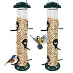 2Pack Metal Bird Feeders Hanging Tube for Garden – Wild Bird Seed Feeder with 6 Feeding Ports, Steel Hanger, Weatherproof Hanging Bird Feeder for Small Birds, Niger Seeds & More