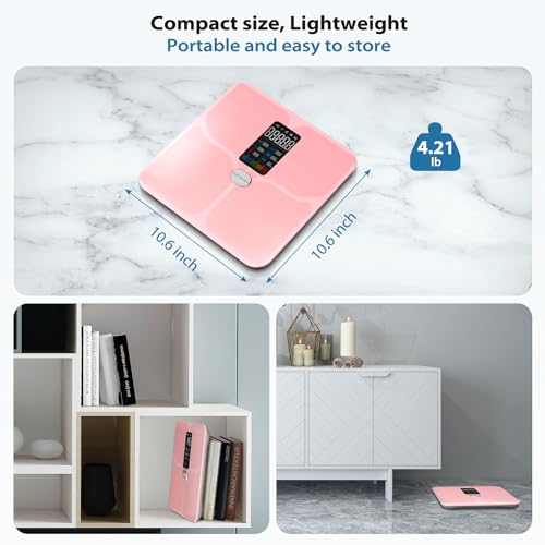 ABLEGRID Body Fat Scale,Digital Smart Bathroom Scale for Body Weight,Large LCD Display Screen,16 Body Composition Metrics BMI,Water Weigh,Heart Rate,Baby Mode,400lb,Rechargeable-Rosegold 9 41Jy3bCCMOL