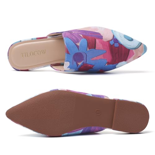 Image of Tilocow Women's Pointed Toe Flat Mules Backless Slip On Loafers