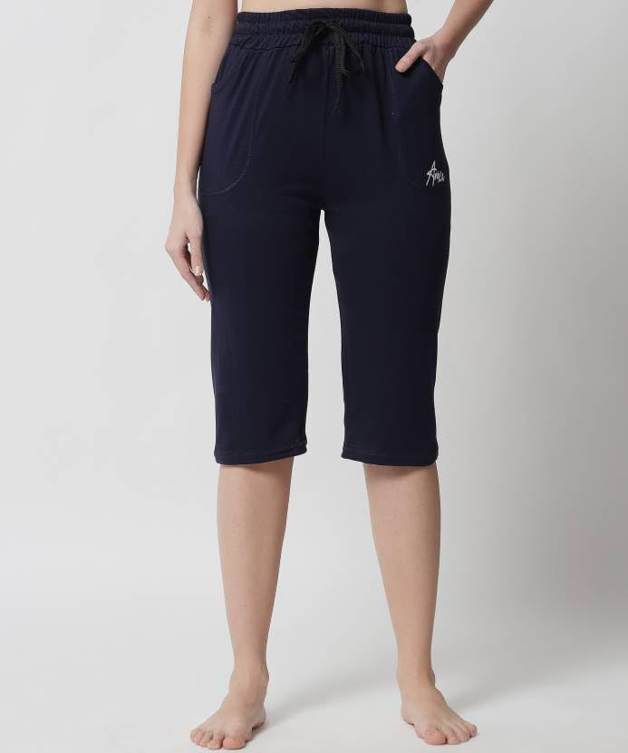 Image of Women's Cotton Capri Pants, Drawstring Waist, Knee Length, Pack of 3