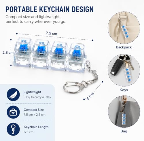 Image of SUHAAVANATransparent Mechanical Switch Fidget Keychain for Stress Relief | Clicky Desk Toy for Adults | Portable EDC Keyring Gadget for Office, Travel & Daily Use with Fun Toys for Decompression