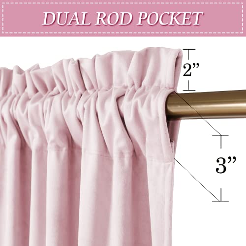 Image of RYB Home Blush Pink Velvet Curtains 90 inches - Soft Velvet Drapes Sunlight Block Window Treatment Sets, Luxury Home Decor Rod Pocket Drapery, Wide 52 x Long 90, 2 Pcs