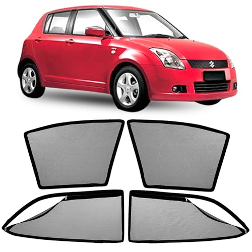 Image of AutoStory Magnetic Car Sunshade for Swift 2005-2010 | Front Half Cut for Mirror Visibility + Rear Full Coverage with Zipper | Heavy Heat & UV Protection | Privacy Side Window Curtains Shades