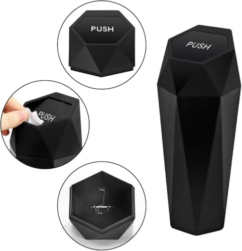 Image of TaskTamer Set of Two Car Trash Can with Lid, New Car Dustbin Diamond Design, Leakproof Vehicle Trash Bin, Mini Garbage Bin for Automotive Car, Home, Office, Kitchen, Bedroom, 2PCS (Gold)