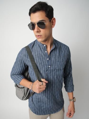 Image of VASTRADO Aegean Blue Chalk Striped Kurta MK5805A