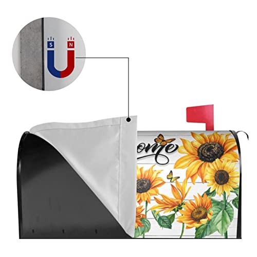 Sunflowers Welcome Mailbox Cover Standard Size 18X21 Inch Vintage Flowers Mailbox Cover White Wood Magnetic Mailbox Covers Post Wraps Letter Box Cover For Home Garden Yard Decor #TOP4