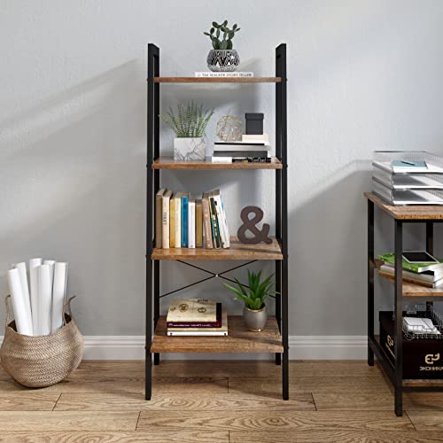Meerveil Bibliothèque Rétro, Meuble de Rangement, Étagère échelle à 4 Niveaux, Style Industriel pour Salon, Balcon, Cuisine, Salle de Bain, 56 x 34 x 138 cm, Marron Rustique et Noir - Image 4