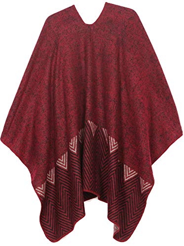 Sakkas Lupe Womens Reversible Poncho Wrap Cape Shawl Sweater Coat Cardigan Pattern2