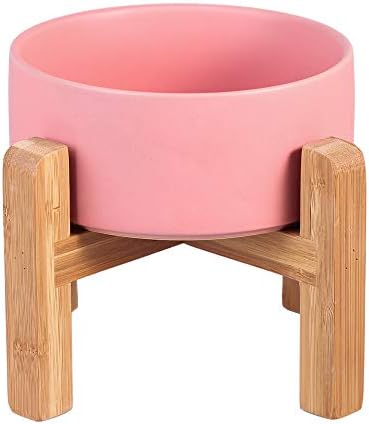 Ceramic Elevated Raised Cat Bowls - Cat Food Dish with Stand - Double Raised Cat Food and Water Bowls Anti Vomiting - Pet Bowl with Anti Slip Rubber pad - Stress Free for Cats and Small Dogs -set of 2