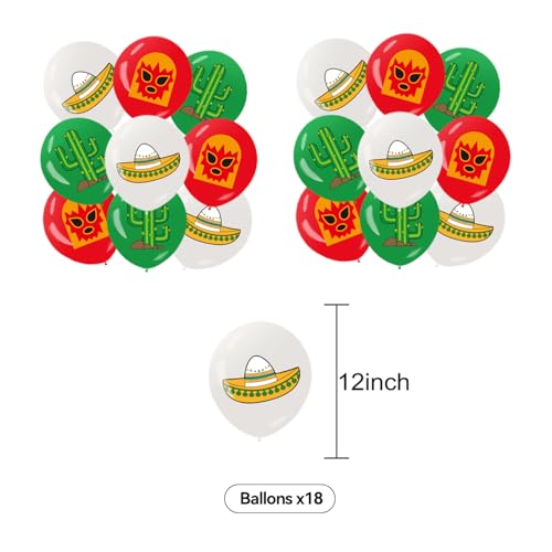 Image of Mexican Birthday Decoration Set, Mexico Fiesta Happy Birthday Banner, Party Supplies with Banner, Hanging Swirl, Balloon, Cake Topper, Cupcake Topper