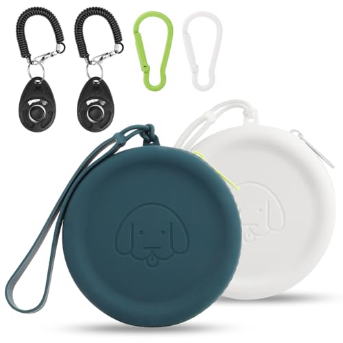 Leckerli-Tasche aus Silikon,2 Stück,Futtertasche für Hundetraining,Hundezubehör,Taschengröße,leicht zu reinigen,geruchlos,Reißverschluss-Design,tragbare Leckerli-Tasche für Hunde(Dunkelgrün-Weiß)