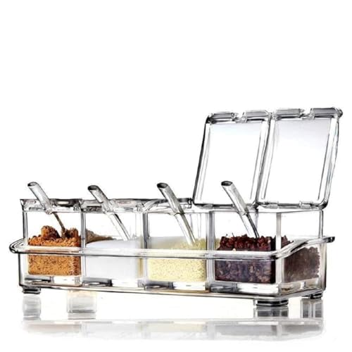 Image of HAMSA Multipurpose Spice Jars For Kitchen, Masala Box, Detachable Container Small Spices Rack, Salt Sugar Pepper Seasonings Jar, small box storage with spoon Acrylic, Masala Dani,Dabba For Kitchen