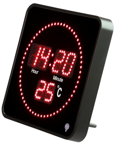 Lunartec Horloge numérique : horloge murale et de table plate à LED, affichage de la température, LED rouges (horloge murale radio-pilotée, designer,...