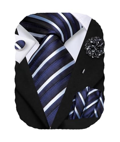 Image of Hi-Tie Men's Silk Ties Formal Woven Classic Necktie Pocket Square Cufflinks Lapel Pin Set Wedding Business