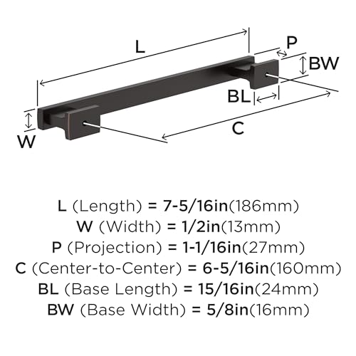 Image of Amerock 25 Pack 6-5 /16 inch Triomphe Oil-Rubbed Bronze Drawer Pull | 6-5 /16 inch (160mm) Center-to-Center Mounting Distance and 7-5 /16 inches Overall Length, Durable Zinc Cabinet Hardware