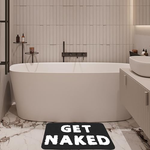 Firecos Get Naked Badematte Fußmatte rutschfeste Türmatte Fussmatte Microfiber Badezimmermatte Badewanne Duschteppich Badteppich für Badezimmerdekoration (Schwarz und Weiß, 50x80cm)