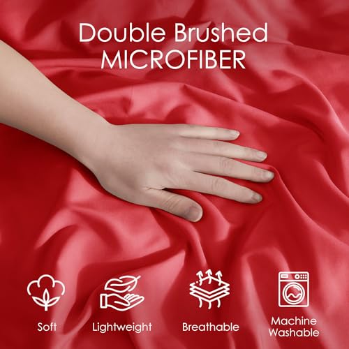 Image of Hearth & Harbor Red Duvet Cover Full Size, 3 Piece Bedding Set | Soft Double Brushed Bedding Set, Button Closure, 1 Duvet Cover 80x90 Inches, 2 Pillow Shams