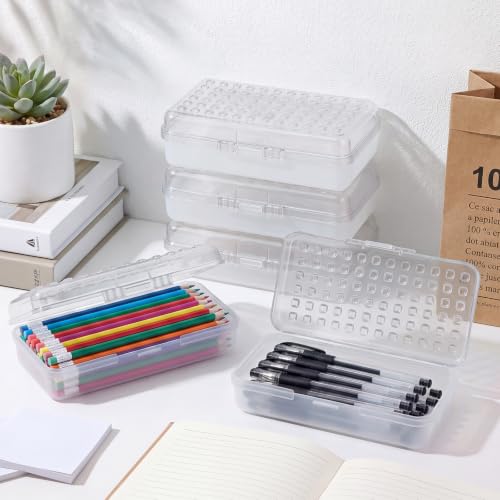 Image of Blulu 6 Pack Plastic Pencil Boxes Bulk Large Pencil Case,Clear | 8.5 x 5.5 x 2.4in, with Snap Lid, Large Capacity Pencils Holder for Organize and Carry, Watercolor Pens Stationery for Office