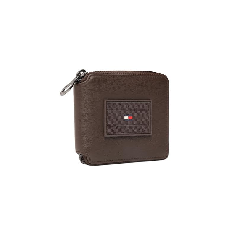 Image of Tommy Hilfiger Men's Zip Around Wallet Atrato - Brown | Embossed Branding | Ideal Gift for Men