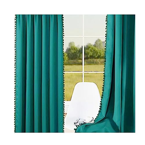 Image of Amazon Brand - Umi blackout Velvet Eyelet Door Curtains with pom pom Lace for Living Room Bedroom Kitchen 1 pc Pack in Deep Teal Color (Door - 4 feet x 7 feet)|Solid