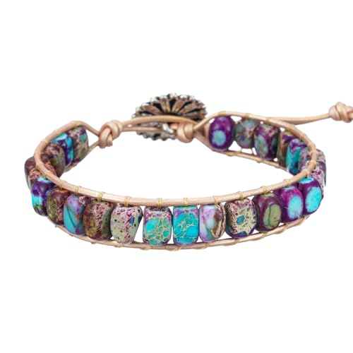 Image of Plumiss Women Boho Handmade Natural Stone Crystal Leather Bead Wrap Bracelets Collection