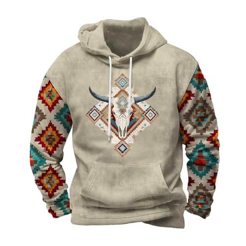 Men's Aztec Sweatshirts Western Ethnic Graphic Hoodies Vintage Print Pullover Tops Casual Drawstring Hoodie