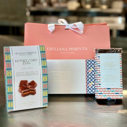 Giuliana Pimenta | Juego de regalo especial, caja de chocolate más vendida, bocados de pastel de miel, barra de pistacho y frambuesa