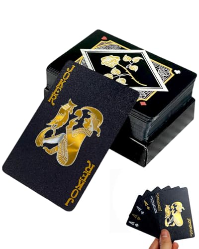 Coole Plastik Spielkarten,Kartenspiel,Wasserdichte Spielkarten Pokerkarten Poker Kartendeck,Plastik Pokerkarten für Canasta Blackjack Texas Bridge,Kartenspiele für Erwachsene(Goldene Rose)