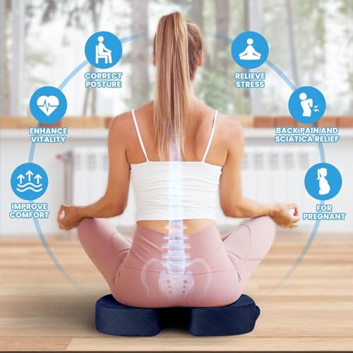 Image of Seat Cushion for Office Chair Memory Foam Non-Slip Cushion Back, Relief Chair Pad, Butt Pillow for Office Chair, Car, Computer Desk (Blue, SEAT CUSION)