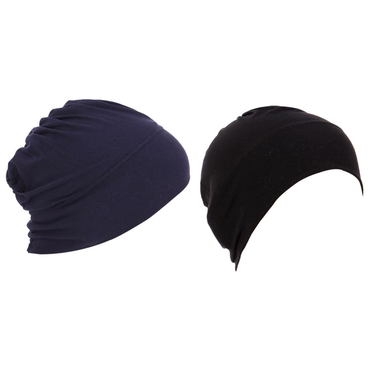Yofasen Women's Black *1+ Navy Blue *1 Turban Muslim Hijab Bamboo Cap，Stretch Cloth Indian Hat, For Chemotherapy And Hair Loss，