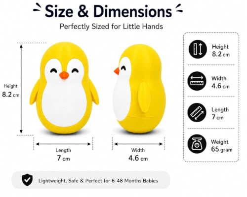 Image of Penguin Roly-Poly Toy, Wobble and Tumble Stress Relief Fidget, Fun Desk Toy for Kids and Adults (Yellow)