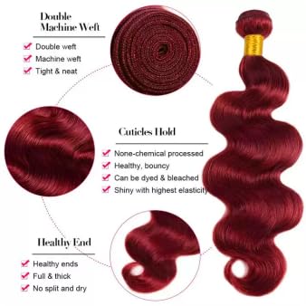 #99J Burgundy Body Wave Bundles Human Hair Burgundy Bundles 24 26 28 Inch Brazillian Virgin Remy Hair 3 Bundles 150 Gram Wine Red Body Wave Bundle Hair Extensions image 5