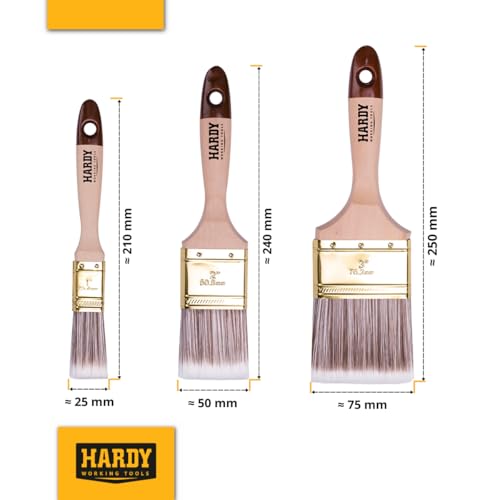 Hardy Working Tools 18 Stk. Flachpinsel-Set: 25 mm – 6 Stk. / 50 mm – 6 Stk. / 75 mm – 6 Stk. Serie 45, Synthetik Lasurpinsel, Flachpinsel mit Naturholzgriff, Lackierpinsel mit Stahlzwinge
