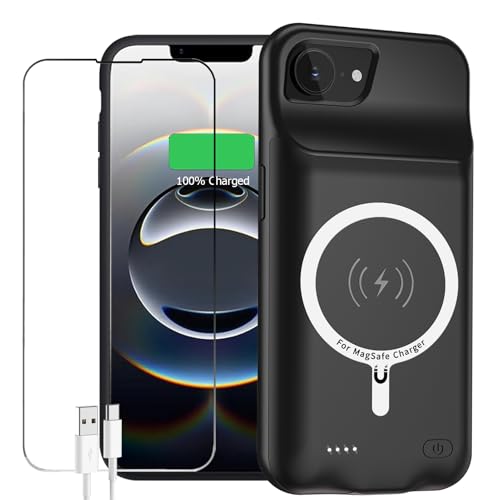 Battery Case for iPhone 16e/17e, 10000mAh Portable Protective Wireless Charging Case Support Carplay Compatible with iPhone 16e /17e (6.1 inches) Rechargeable Extended Battery Charger Cover (Black)