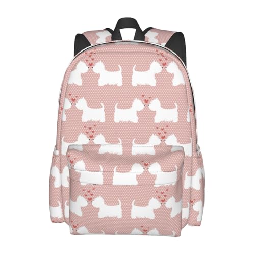 Westie Dogs Pattern Backpack Adjustable Casual Daypack Rucksack Travel Bags Bookbag For Women Men Adult 17 Inches2