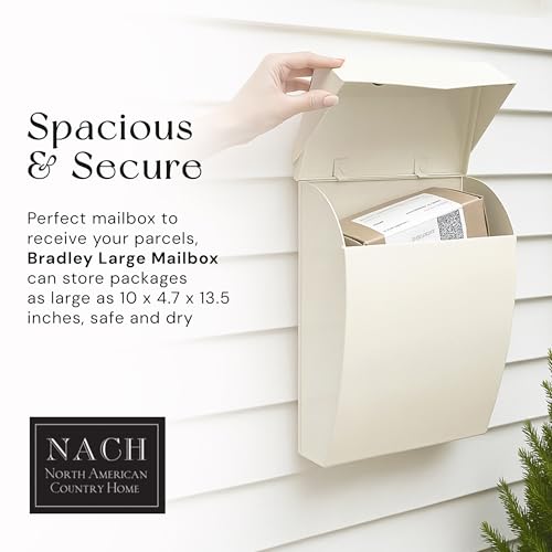 Image of NACH Mailboxes for Outside Wall Mount, 4.8 x 10 x 13 inch White Wall Mounted Mailboxes for Outside, Waterpoof Mailbox for House - The Bradley Large Mail Box