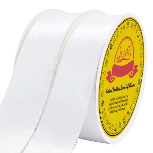 Image of 100 Yards White Satin Ribbon Polyester Ribbon for Gift Wrapping Very Suitable for Weddings Party Hair Bow Invitation Decorations and More(1-1 /2 inch X 50Yards X 2 Roll)