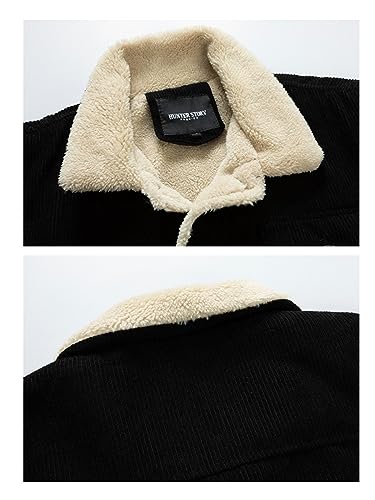 Canbebig Men's Corduroy Sherpa Trucker Jacket Western Jackets Winter Fleece Lined Fur Collar Warm Cowboy Coat with Pockets3