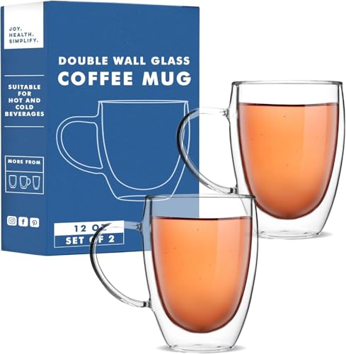 Image of Kamvy Double Walled Glass Coffee Mugs Set of 2, 350 ml Insulated Tea Cups with Handle for Latte, Cappuccino, Espresso, Mocha Dishwasher & Microwave Safe (Double Wall - 350ML)