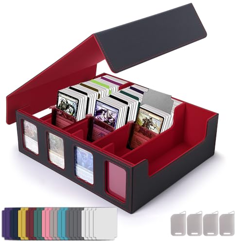 Deck Box, Estojo de Baralho para Cartões Colecionáveis 3000+, Grande Caixa de Armazenamento de Cartas Colecionáveis com Fecho Magnético e 4 Divisórias e 24 Divisores de Cartões Coloridos