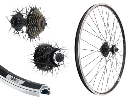 AGGRO-X 28/29 Zoll Hinterrad 21-622 Disk Laufrad Hohlkammer V-Brake Felgenbremse 6-Loch + 7-Fach MF-TZ500 Zahnkranz