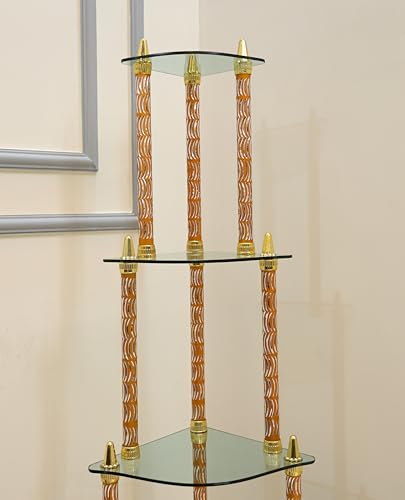 Image of SHREE Glass Wall Shelves || Living Room Stylish || Unique Design with Finish 5 Shelf || Golden ||