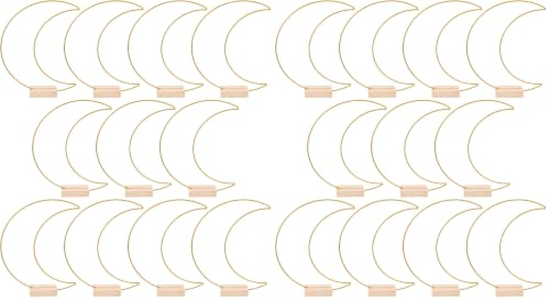 Image of Kichvoe Metal Floral Hoops: Moon Table Decoration Set with Wooden Stands 10.23X7.87 Inches Wedding Centerpiece for DIY Reception Party and Celestial Theme Events (Pack of 2)